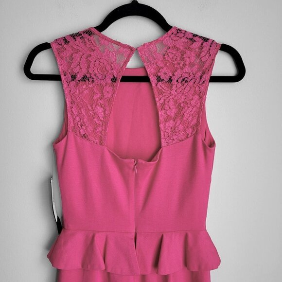 NWT Cynthia Steffe Hot Pink Lace Cutout Back Bodycon Peplum Dress - Picture 10 of 14